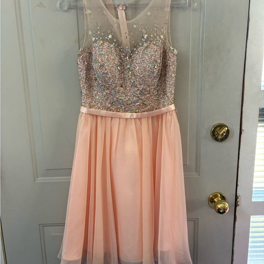 Elegant Peach Sequin Grade 8 Grad Dress